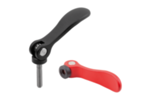 Levier à serrage rapide en aluminium avec taraudage ou filetage, rondelle de pression en plastique et goujon fileté en acier ou en inox Levier à serrage rapide en aluminium avec taraudage ou filetage, rondelle de pression en plastique et goujon fileté en acier ou en inox