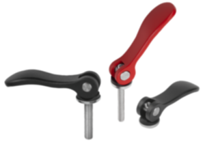 Levier à serrage rapide en aluminium avec taraudage et filetage, rondelle de pression en plastique et métal et goujon fileté en acier ou en inox Levier à serrage rapide en aluminium avec taraudage et filetage, rondelle de pression en plastique et métal et goujon fileté en acier ou en inox
