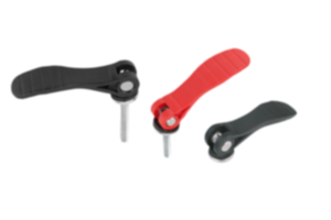 Levier à serrage rapide en plastique avec taraudage et filetage, rondelle de pression en plastique et métal et goujon fileté en acier ou en inox Levier à serrage rapide en plastique avec taraudage et filetage, rondelle de pression en plastique et métal et goujon fileté en acier ou en inox