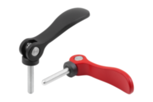 Levier à serrage rapide réglable en aluminium avec filetage, rondelle de pression en plastique et goujon fileté en acier ou en inox Levier à serrage rapide réglable en aluminium avec filetage, rondelle de pression en plastique et goujon fileté en acier ou en inox