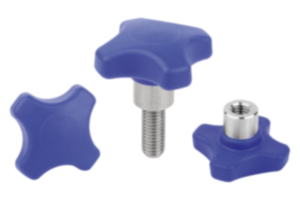 Poignées croisillon en plastique détectables visuellement avec douille en acier saillante Poignées croisillon en plastique détectables visuellement avec douille en acier saillante
