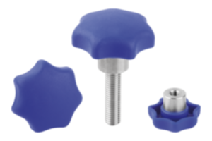 Poignées étoile en plastique détectable visuellement avec douille en acier saillante Poignées étoile en plastique détectable visuellement avec douille en acier saillante