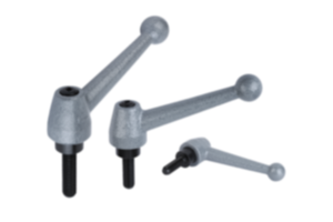 Manettes indexables en acier, avec filetage, laquées avec effet martelé, insert fileté en acier bruni Manettes indexables en acier, avec filetage, laquées avec effet martelé, insert fileté en acier bruni
