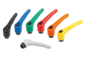 Clamping levers, steel with internal thread, threaded insert black oxidised steel Clamping levers, steel with internal thread, threaded insert black oxidised steel
