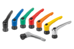 Manette indexable en zinc injecté haute pression avec taraudage et palier anti-friction, insert taraudé en acier bruni Manette indexable en zinc injecté haute pression avec taraudage et palier anti-friction, insert taraudé en acier bruni