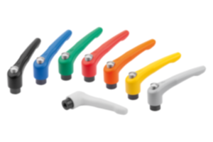 Clamping levers, die-cast zinc with internal thread and protective cap, threaded insert black oxidised steel Clamping levers, die-cast zinc with internal thread and protective cap, threaded insert black oxidised steel