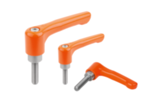 Manettes indexables en zinc injecté haute pression, plates, avec filetage, satinées mates orange vif, insert fileté en inox Manettes indexables en zinc injecté haute pression, plates, avec filetage, satinées mates orange vif, insert fileté en inox