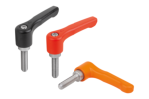 Clamping levers, die-cast zinc, flat, with external thread, threaded pin stainless steel Clamping levers, die-cast zinc, flat, with external thread, threaded pin stainless steel