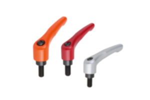 Clamping levers, die-cast zinc, with external thread, satin finish, threaded insert black oxidised steel Clamping levers, die-cast zinc, with external thread, satin finish, threaded insert black oxidised steel