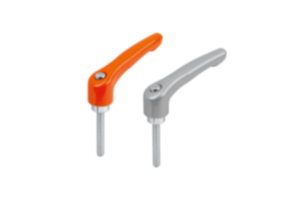 Clamping levers, die-cast zinc with external thread, satin finish, threaded insert blue passivated steel Clamping levers, die-cast zinc with external thread, satin finish, threaded insert blue passivated steel