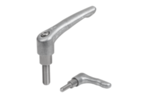 Clamping levers, die-cast zinc with external thread and long collar, threaded pin stainless steel Clamping levers, die-cast zinc with external thread and long collar, threaded pin stainless steel