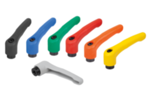 Manette indexable en plastique avec taraudage, insert taraudé en acier bruni Manette indexable en plastique avec taraudage, insert taraudé en acier bruni