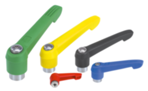 Clamping levers, plastic, with internal thread and zinc toothed ring, threaded insert, stainless steel, inch - inch Clamping levers, plastic, with internal thread and zinc toothed ring, threaded insert, stainless steel, inch - inch