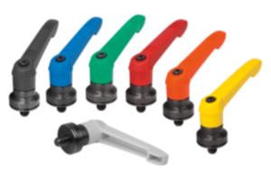 Manette indexable en plastique avec filetage et palier anti-friction, insert fileté en acier bruni Manette indexable en plastique avec filetage et palier anti-friction, insert fileté en acier bruni