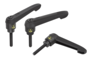 Manette indexable en plastique antistatique avec filetage, insert fileté en acier bruni Manette indexable en plastique antistatique avec filetage, insert fileté en acier bruni