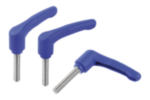 Manette indexable en plastique détectable visuellement avec filetage, insert fileté en inox Manette indexable en plastique détectable visuellement avec filetage, insert fileté en inox