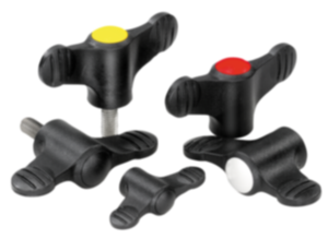 Wing grips, plastic with cap, threaded inserts steel or stainless steel Wing grips, plastic with cap, threaded inserts steel or stainless steel