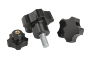 Five lobe grips, plastic (thermoset), threaded insert steel Five lobe grips, plastic (thermoset), threaded insert steel
