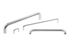 Pull handles, high-gloss chromed steel round profile, mounted from the rear Pull handles, high-gloss chromed steel round profile, mounted from the rear