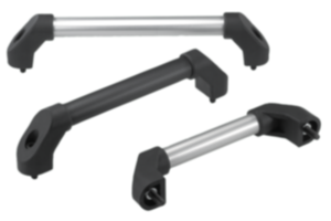 Tubular handles, aluminium or stainless steel with plastic grip legs and slanted both sides Tubular handles, aluminium or stainless steel with plastic grip legs and slanted both sides
