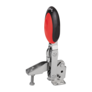 Sauterelle à levier vertical avec verrouillage de sécurité avec embase horizontale et broche de pression réglable, Inox Sauterelle à levier vertical avec verrouillage de sécurité avec embase horizontale et broche de pression réglable, Inox
