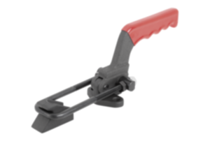 Sauterelle à étrier en acier, horizontale, modèle lourd avec contre-butée, poignée en plastique rouge Sauterelle à étrier en acier, horizontale, modèle lourd avec contre-butée, poignée en plastique rouge