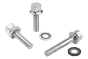 Stainless steel hexagon head bolts with collar and seal and shim washer for Hygienic USIT® set Stainless steel hexagon head bolts with collar and seal and shim washer for Hygienic USIT® set
