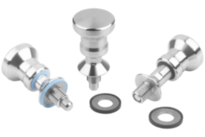 Indexing plungers, stainless steel for Hygienic USIT® seal and shim washers, with stainless steel mushroom grip Indexing plungers, stainless steel for Hygienic USIT® seal and shim washers, with stainless steel mushroom grip