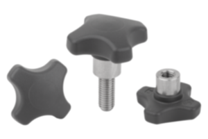 Poignées croisillon en plastique antibactérien avec douille en acier saillante Poignées croisillon en plastique antibactérien avec douille en acier saillante