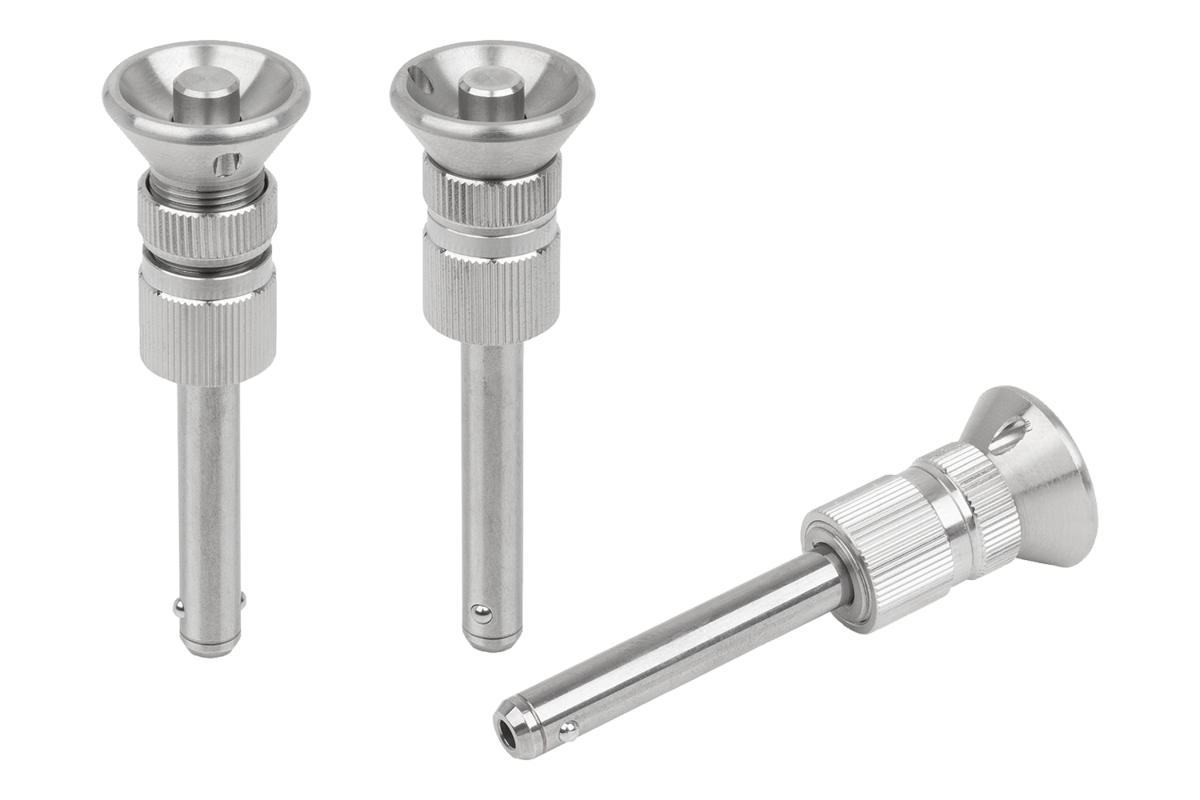 Goupille d'arrêt avec bouton de manœuvre en Inox, réglable