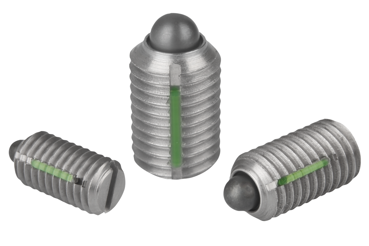 Poussoirs à ressort avec fente et doigt d'appui, inox, avec frein-filet