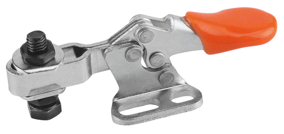 Mini sauterelle à levier horizontal avec embase horizontale à gauche et broche de pression réglable