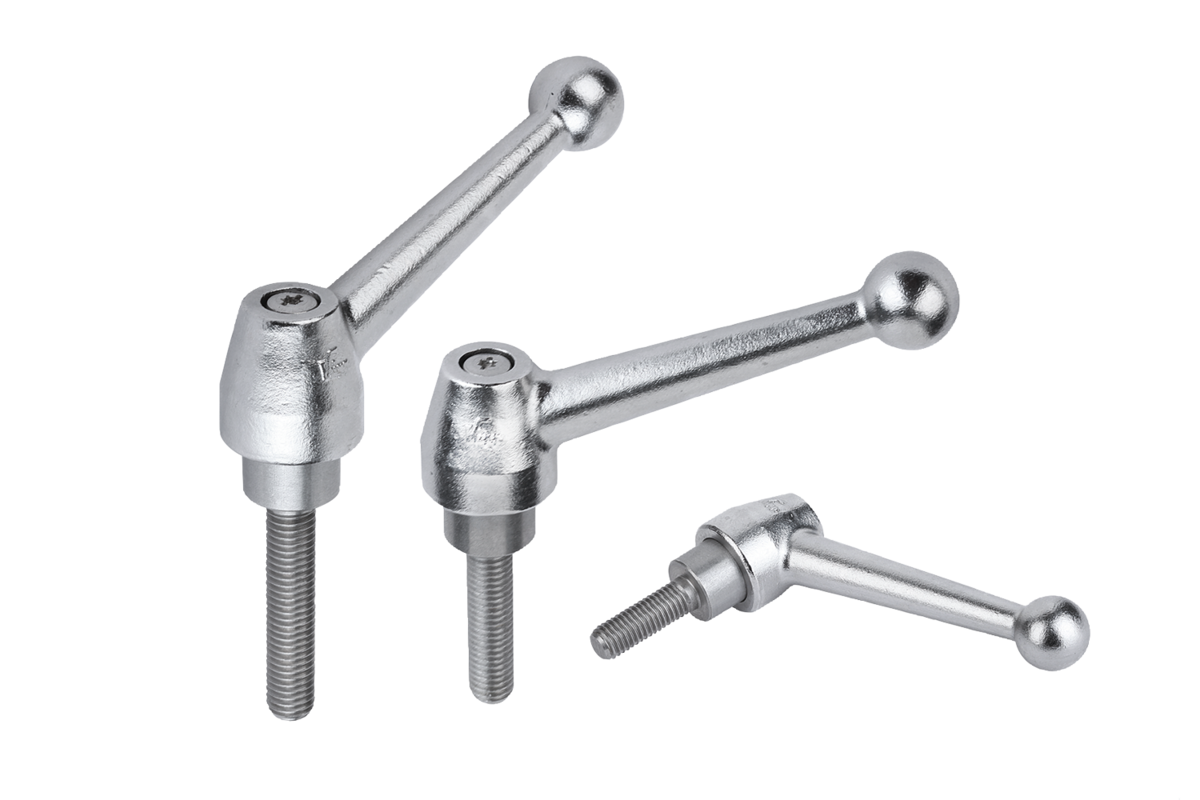 Manette indexable en inox avec filetage, insert fileté en inox