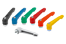 Manette indexable en plastique taraudée, pièces en acier zingué passivé bleu