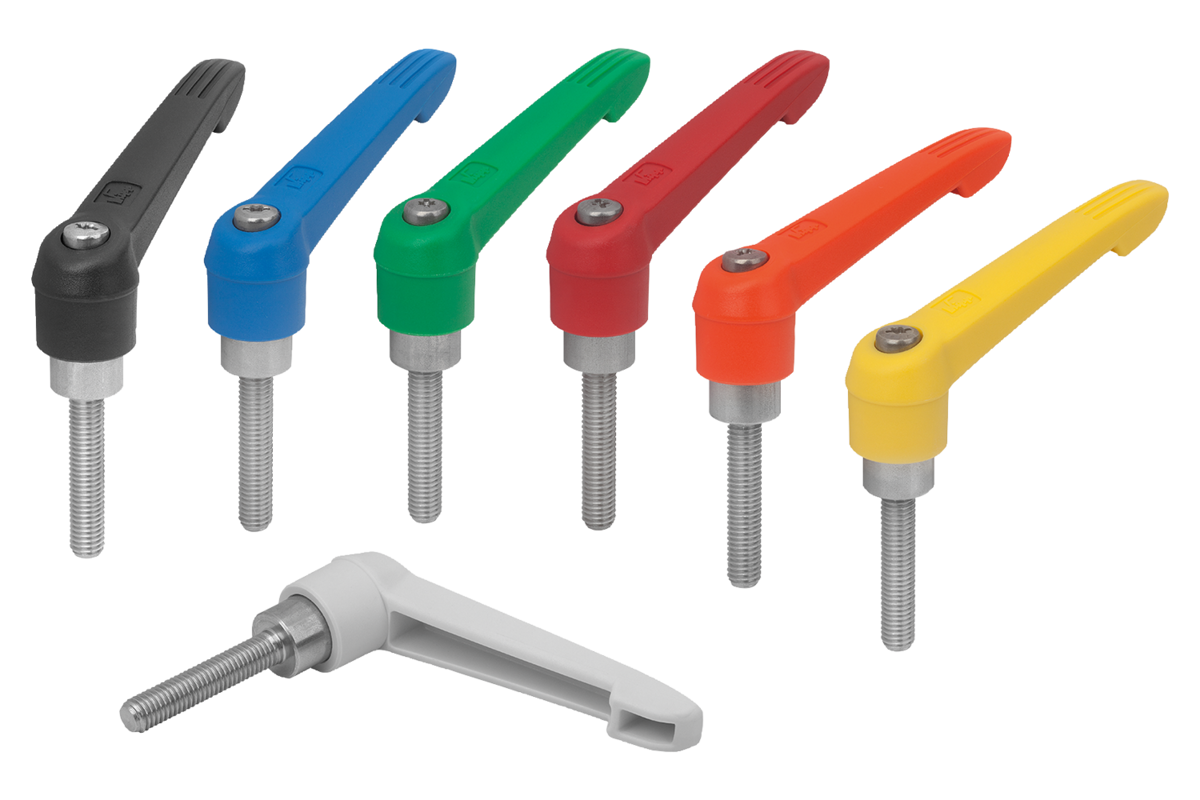 Manette indexable avec insert fileté en Inox et poignée en plastique