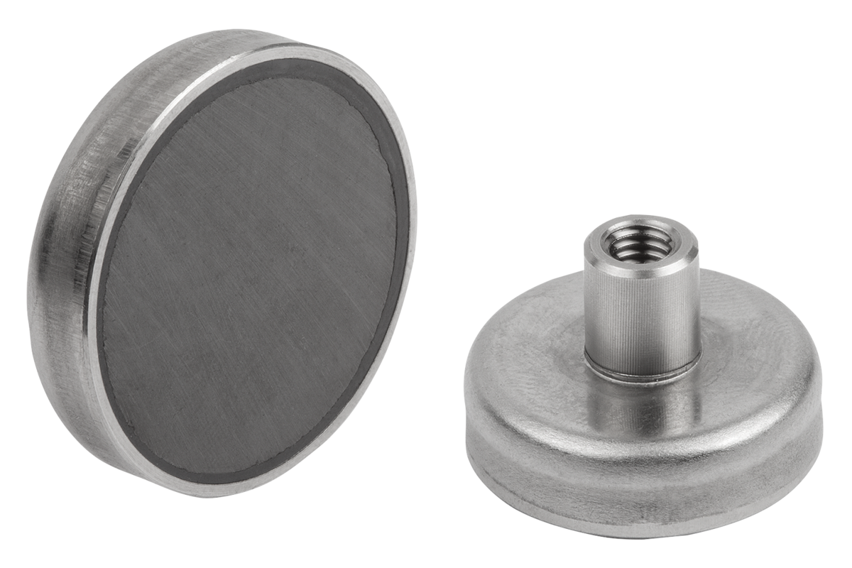 Aimants plats taraudés en ferrite dure avec corps en Inox