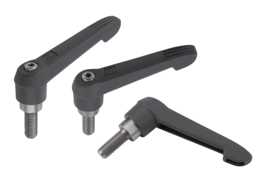Manette indexable antibactérienne avec filetage et poignée en plastique, inox