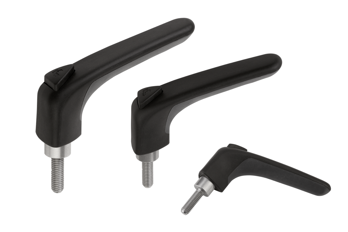 Manette indexable ergonomique avec filetage, insert en Inox
