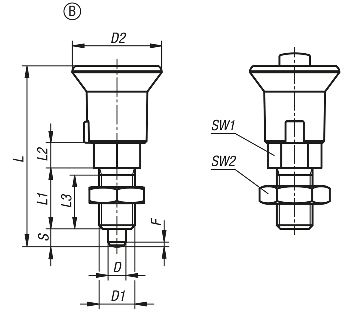 Doigts d'indexage avec verrouillage, forme B