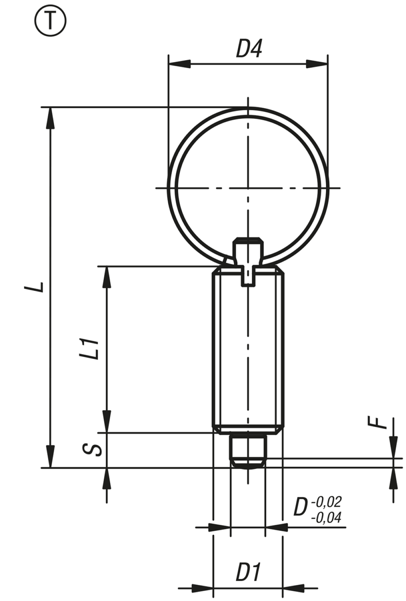 Doigt d'indexage en acier ou en inox sans embase avec anneau de traction en inox