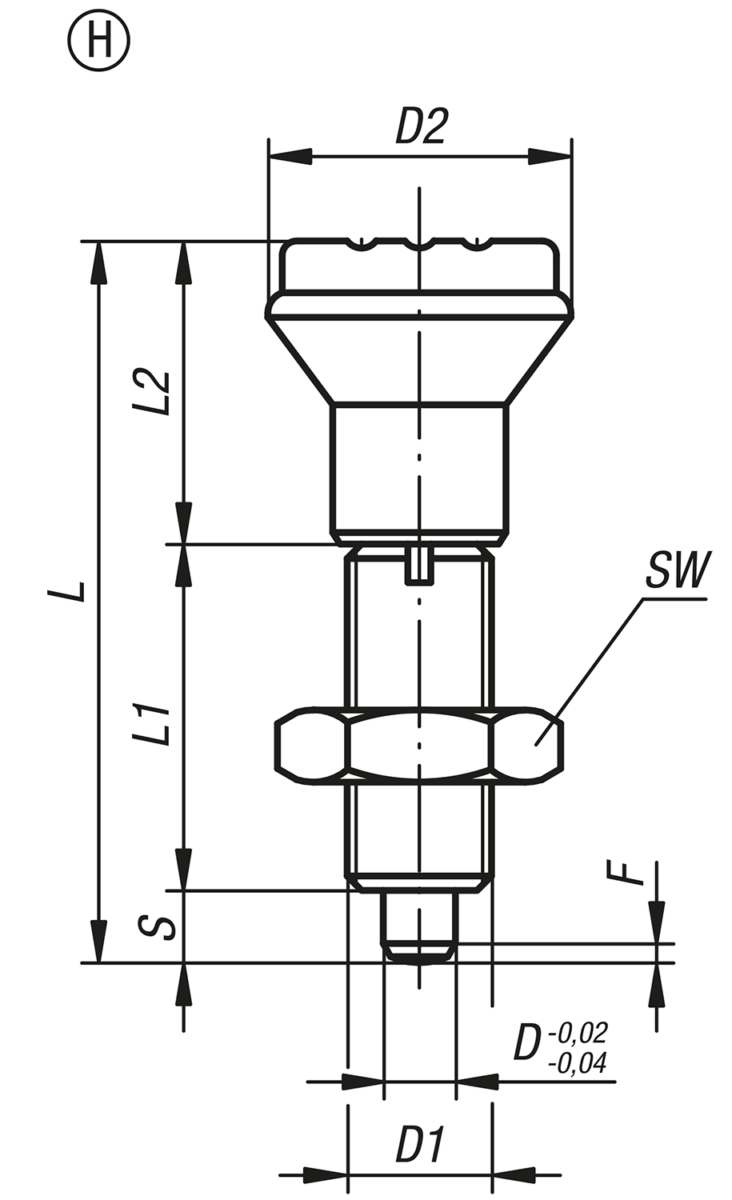 Doigts d'indexage en acier sans collerette, Forme H