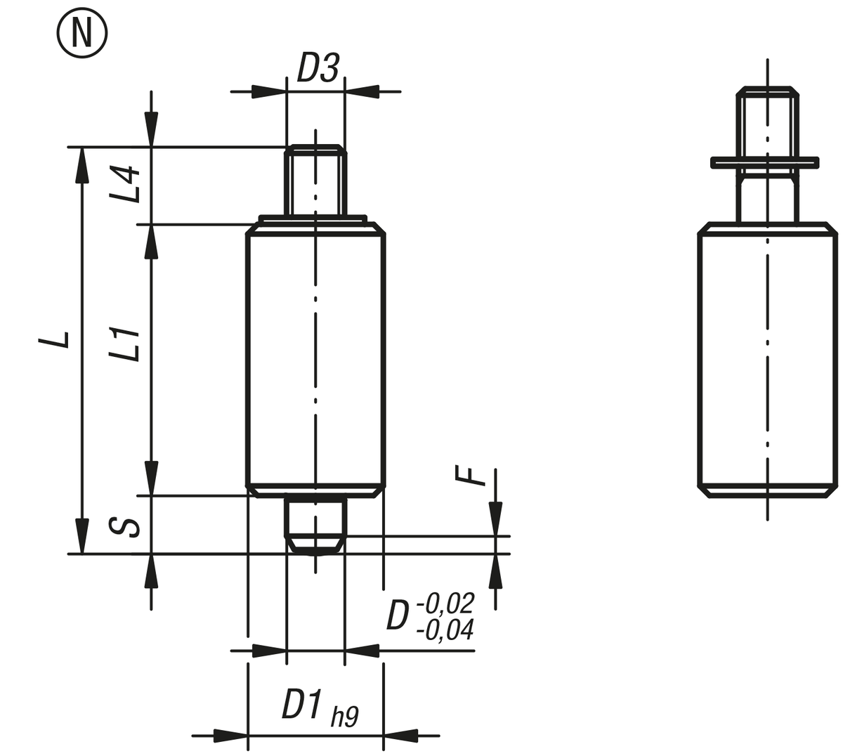 Doigt d'indexage en acier ou en inox version lisse sans embase avec doigt fileté