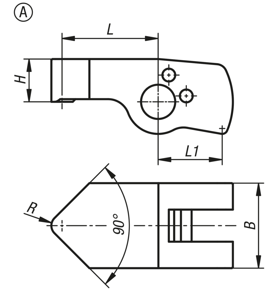 Poignée indexable pour vérin de bridage à levier rotatif, forme A, standard