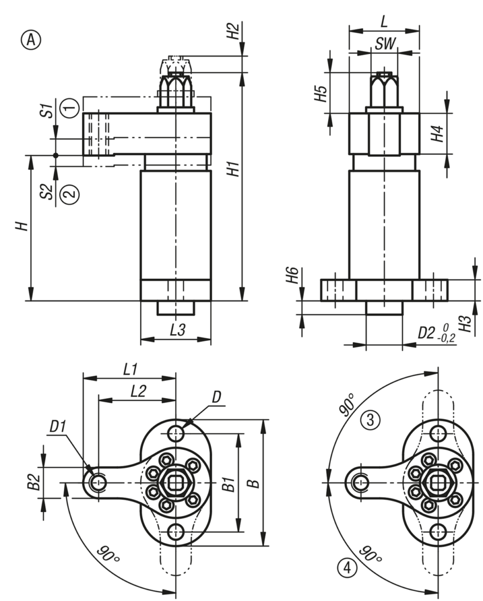 Ensemble de bridage pivotant modèle lourd, course de serrage prolongée, forme A, avec bras de serrage
