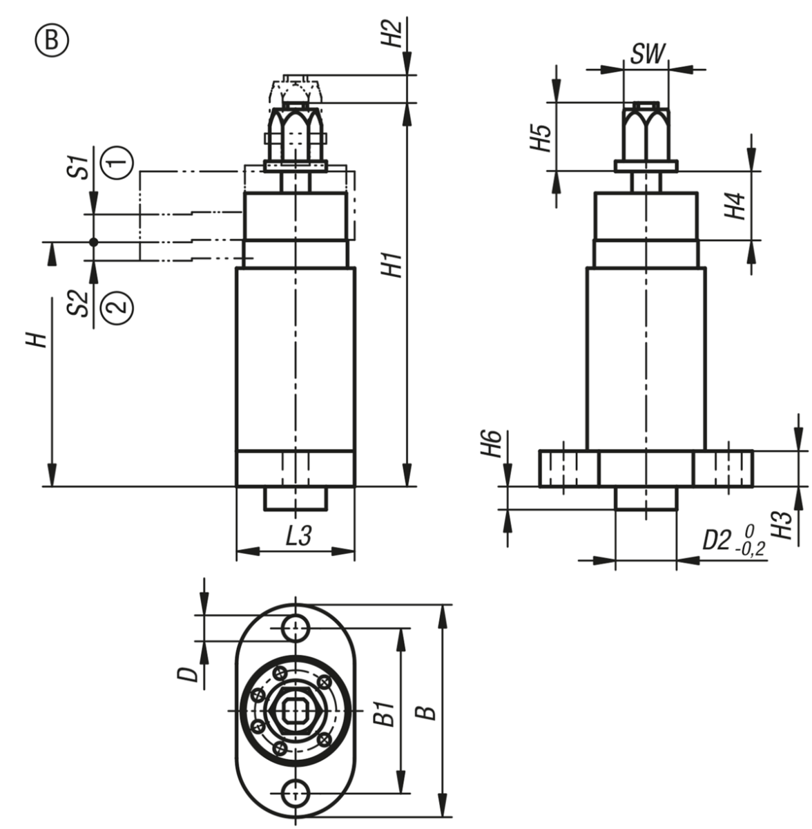 Ensemble de bridage pivotant modèle lourd, course de serrage prolongée, forme B, sans bras de serrage