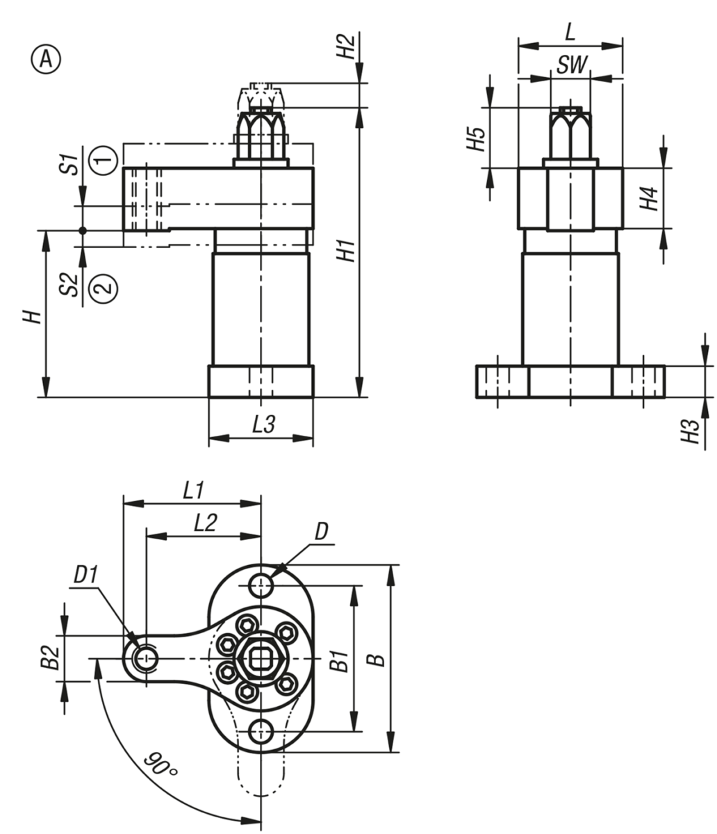 Ensemble de bridage pivotant modèle lourd, forme A, avec bras de serrage