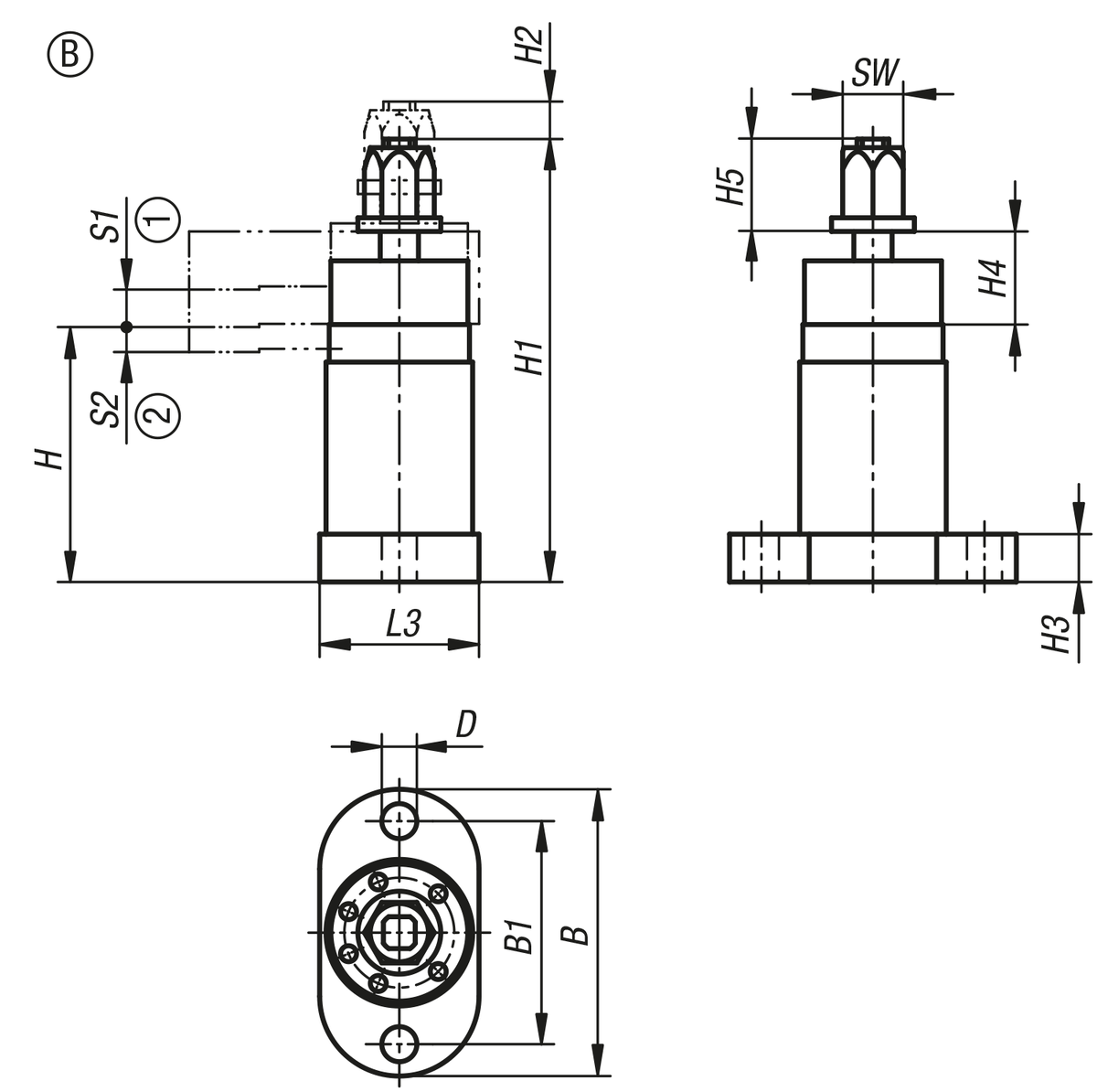 Ensemble de bridage pivotant modèle lourd, forme B, sans bras de serrage