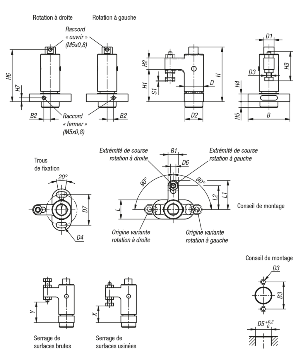 Vérin de bridage pivotant pneumatique 