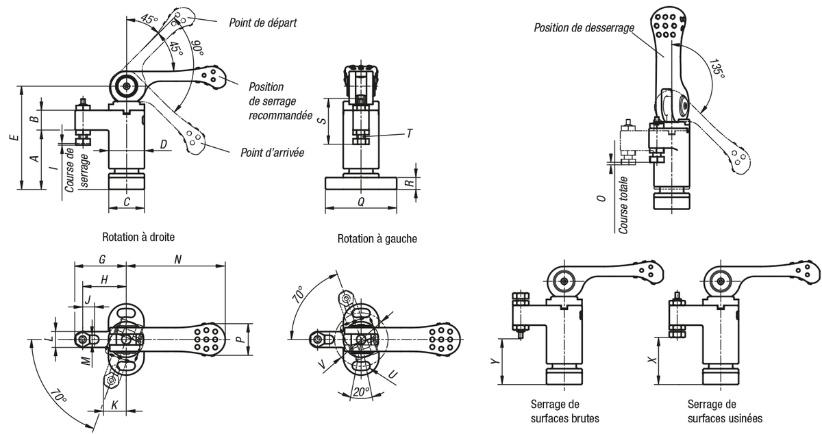 Mini ensemble de bridage pivotant avec levier à serrage rapide