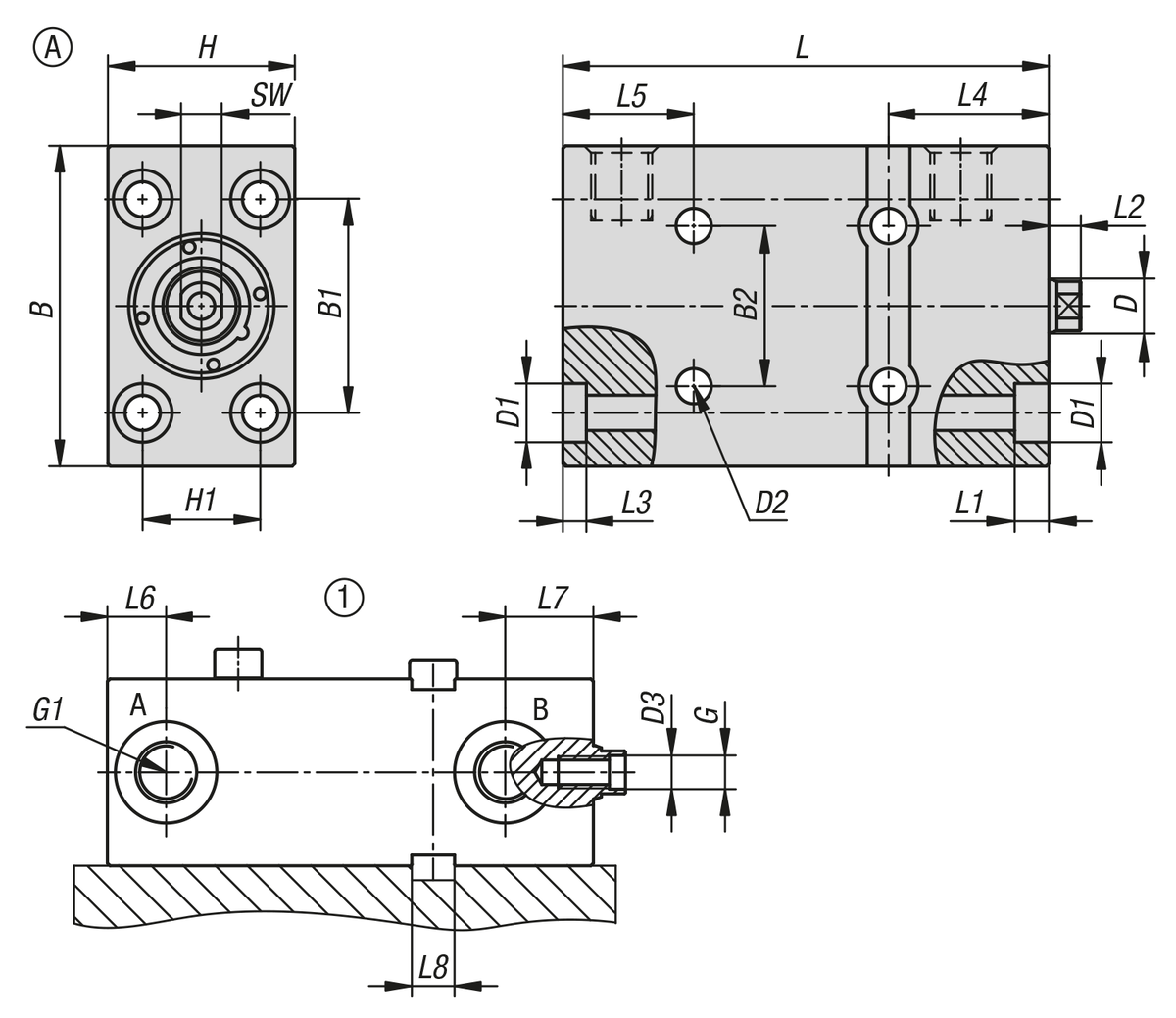 Vérin-bloc hydraulique avec racleur métallique à double / simple effet avec rappel par ressort